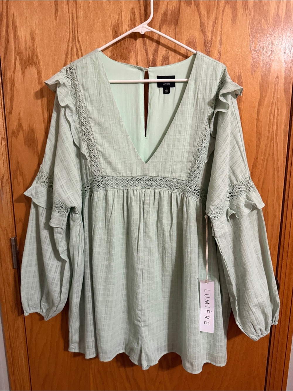 Lumiere Sage Green V-Neck Ruffle Romper